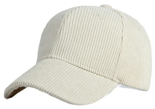 GIBZ Unisex Klassische Baseballkappe, Cord Mütze Verstellbar mit Gebogener Krempe, Baseballcap für Outdoor Sport, Weiß von GIBZ