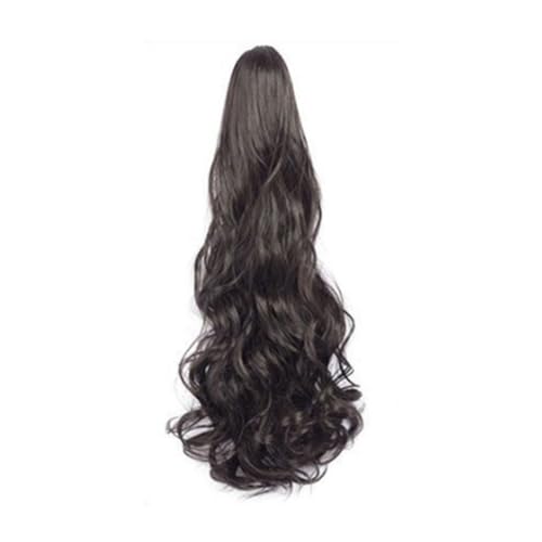 GIBZ pferdeschwanz Gelockt mit klammer ponytail extension lang gewellt Strähnchen Haarteilfür Damen Mädchen haarverlängerung zopf Partys Braun 1 60-65cm von GIBZ