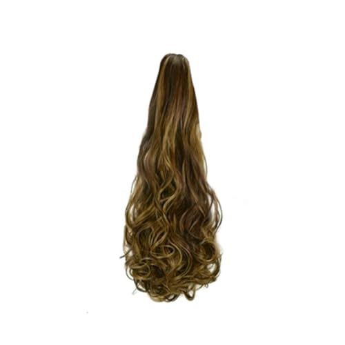 GIBZ pferdeschwanz Gelockt mit klammer ponytail extension lang gewellt Strähnchen Haarteilfür Damen Mädchen haarverlängerung zopf Partys Braun 11 60-65cm von GIBZ