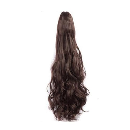 GIBZ pferdeschwanz Gelockt mit klammer ponytail extension lang gewellt Strähnchen Haarteilfür Damen Mädchen haarverlängerung zopf Partys Braun 2 60-65cm von GIBZ