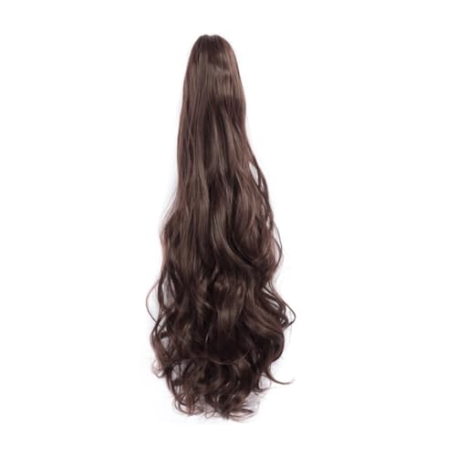 GIBZ pferdeschwanz Gelockt mit klammer ponytail extension lang gewellt Strähnchen Haarteilfür Damen Mädchen haarverlängerung zopf Partys Braun 3 60-65cm von GIBZ