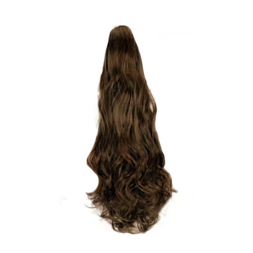 GIBZ pferdeschwanz Gelockt mit klammer ponytail extension lang gewellt Strähnchen Haarteilfür Damen Mädchen haarverlängerung zopf Partys Braun 6 60-65cm von GIBZ
