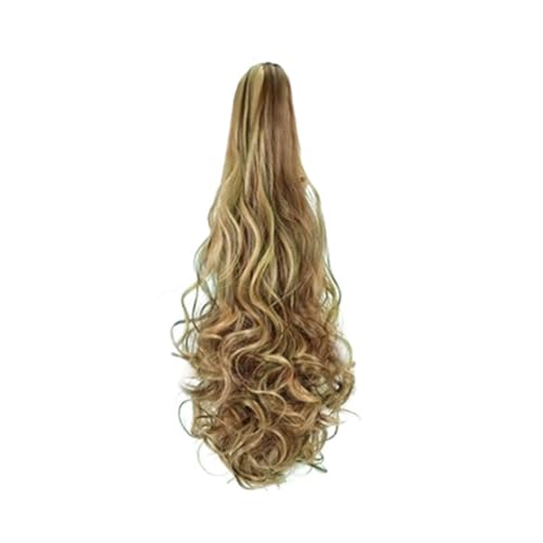 GIBZ pferdeschwanz Gelockt mit klammer ponytail extension lang gewellt Strähnchen Haarteilfür Damen Mädchen haarverlängerung zopf Partys Gelb 1 60-65cm von GIBZ