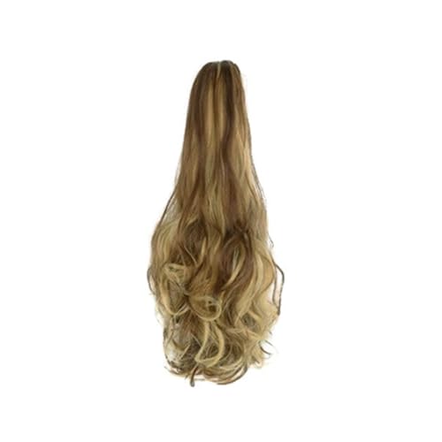 GIBZ pferdeschwanz Gelockt mit klammer ponytail extension lang gewellt Strähnchen Haarteilfür Damen Mädchen haarverlängerung zopf Partys Gelb 4 60-65cm von GIBZ