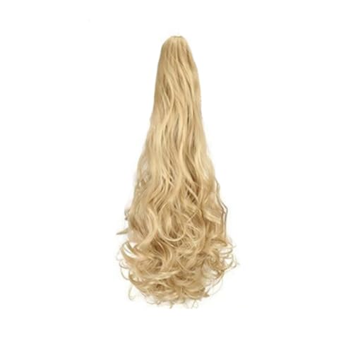 GIBZ pferdeschwanz Gelockt mit klammer ponytail extension lang gewellt Strähnchen Haarteilfür Damen Mädchen haarverlängerung zopf Partys Gelb 5 60-65cm von GIBZ