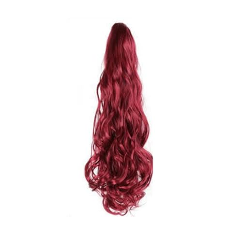 GIBZ pferdeschwanz Gelockt mit klammer ponytail extension lang gewellt Strähnchen Haarteilfür Damen Mädchen haarverlängerung zopf Partys Rot 60-65cm von GIBZ
