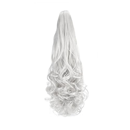 GIBZ pferdeschwanz Gelockt mit klammer ponytail extension lang gewellt Strähnchen Haarteilfür Damen Mädchen haarverlängerung zopf Partys Silber 1 60-65cm von GIBZ