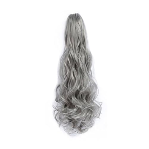 GIBZ pferdeschwanz Gelockt mit klammer ponytail extension lang gewellt Strähnchen Haarteilfür Damen Mädchen haarverlängerung zopf Partys Silber 60-65cm von GIBZ