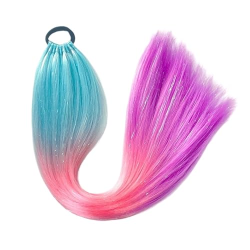 GIBZ pferdeschwanz glatt 66 cm ponytail extension lang farbenfroh glitzernd Haarteilfür Damen und Mädchen haarverlängerung zopf Partys Mehrfarbig 2 65cm von GIBZ