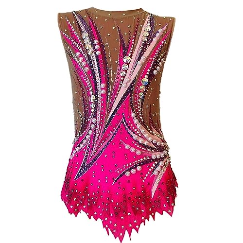 Rhythmische Gymnastik Trikots, Frauen Mädchen Schnelltrocknend Atmungsaktiv Ärmelloses Skaten Tragen Jeweled Diamond Look Professioneller Wettbewerb Eiskunstlaufkleid (Farbe : Fuchsie, Größe : 16 JA von GICIR