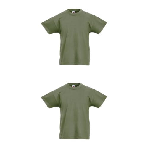 GIDUTEX 2er Pack Kinder Tshirts by Fruit of The Loom Original T Unisex (DE/NL/SE/PL, Numerisch, 104, Regular, 2, Classic Olive) von GIDUTEX
