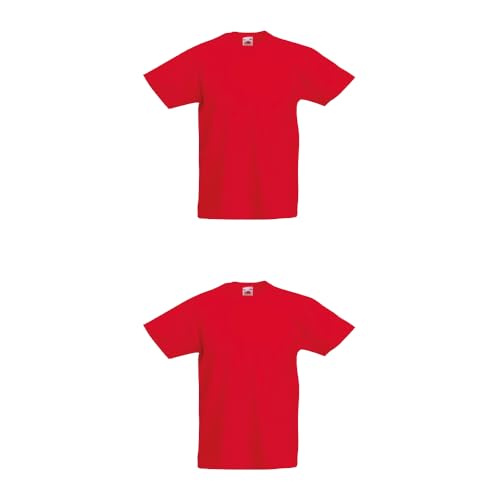 GIDUTEX 2er Pack Kinder Tshirts by Fruit of The Loom Original T Unisex (DE/NL/SE/PL, Numerisch, 140, Regular, 2, Rot) von GIDUTEX