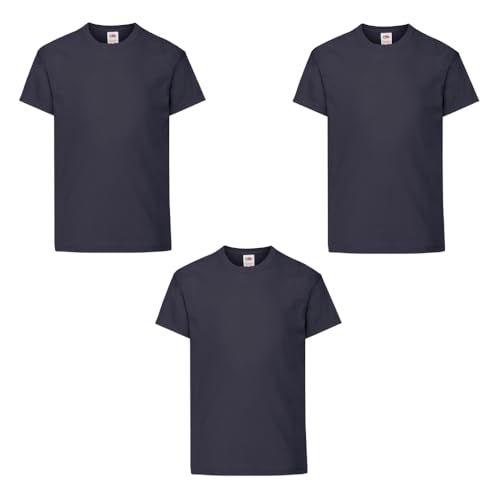 GIDUTEX 3er Pack Kinder Tshirts by Fruit of The Loom Original T Unisex, Deep Navy 128 von GIDUTEX
