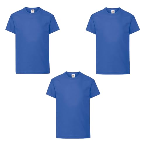 GIDUTEX 3er Pack Kinder Tshirts by Fruit of The Loom Original T Unisex, Royal 140 von GIDUTEX