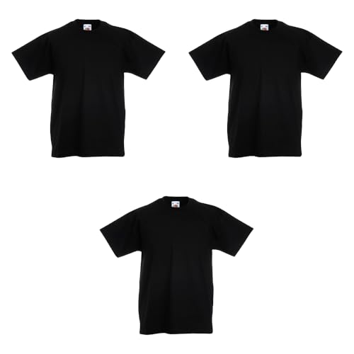GIDUTEX 3er Pack Kinder Tshirts by Fruit of The Loom Original T Unisex (DE/NL/SE/PL, Numerisch, 128, Regular, 3, Schwarz) von GIDUTEX