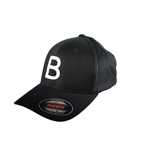 GIDUTEX Flexfit Original Schwarze Basecap Baseball Cap Wooly Combed Mütze inkl. Initial Buchstaben in 3D Stick weiß (S/M, B) von GIDUTEX