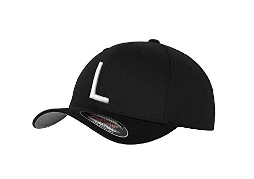 GIDUTEX Flexfit Original Schwarze Basecap Baseball Cap Wooly Combed Mütze inkl. Initial Buchstaben in 3D Stick weiß (S/M, L) von GIDUTEX