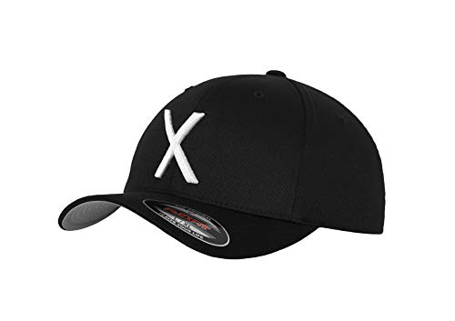 GIDUTEX Flexfit Original Schwarze Basecap Baseball Cap Wooly Combed Mütze inkl. Initial Buchstaben in 3D Stick weiß (S/M, X) von GIDUTEX