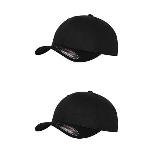 GIDUTEX Flexfit Unisex Wooly Combed Cap 2er Pack inkl. Schlüsselband Baseball Cap Basecap by (DE/NL/SE/PL, Alphanumerisch, L, XL, Black/Black) von GIDUTEX