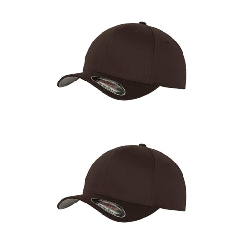 GIDUTEX Flexfit Unisex Wooly Combed Cap 2er Pack inkl. Schlüsselband Baseball Cap Basecap by (DE/NL/SE/PL, Alphanumerisch, L, XL, Brown) von GIDUTEX