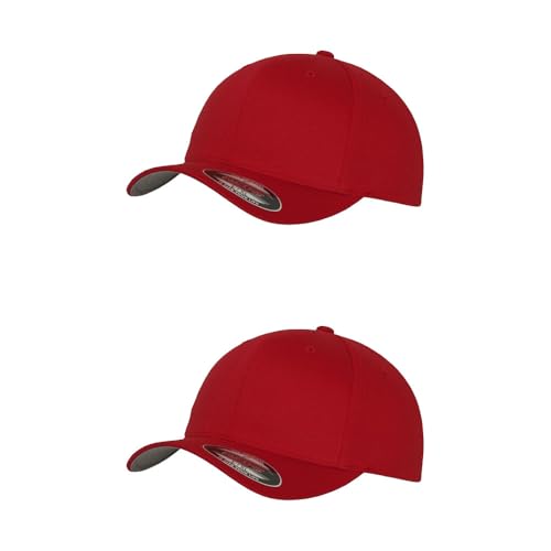 GIDUTEX Flexfit Unisex Wooly Combed Cap 2er Pack inkl. Schlüsselband Baseball Cap Basecap by (DE/NL/SE/PL, Alphanumerisch, L, XL, Red) von GIDUTEX