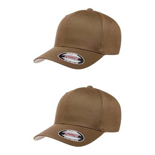 GIDUTEX Flexfit Unisex Wooly Combed Cap 2er Pack inkl. Schlüsselband Baseball Cap Basecap by (DE/NL/SE/PL, Alphanumerisch, S, M, Coyote Brown) von GIDUTEX