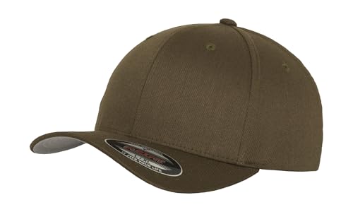 GIDUTEX Flexfit Unisex Wooly Combed Cap inkl. Schlüsselband graue Unterseite Baseball Cap Basecap (DE/NL/SE/PL, Alphanumerisch, S, M, Olive) von GIDUTEX