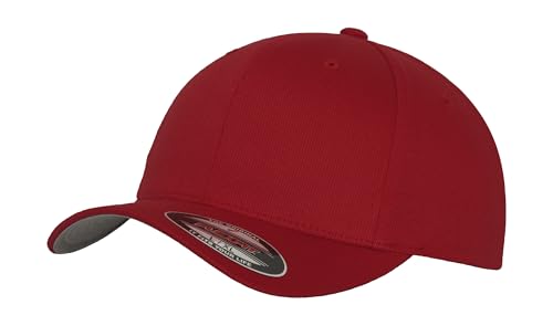 GIDUTEX Flexfit Unisex Wooly Combed Cap inkl. Schlüsselband graue Unterseite Baseball Cap Basecap (DE/NL/SE/PL, Alphanumerisch, S, M, Rot) von GIDUTEX