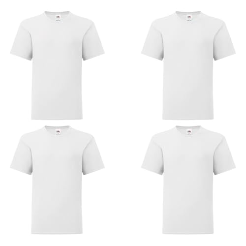 GIDUTEX Kinder Tshirt Fruit of The Loom Iconic 2er oder 4er Pack Unisex (DE/NL/SE/PL, Numerisch, 116, Regular, 4, White) von GIDUTEX