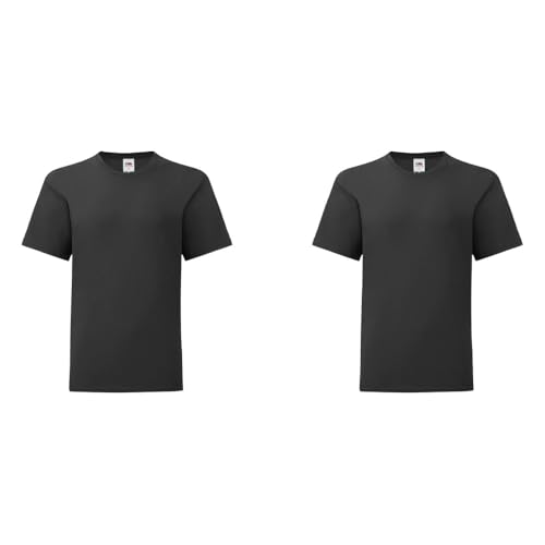 GIDUTEX Kinder Tshirt Fruit of The Loom Iconic 2er oder 4er Pack Unisex (DE/NL/SE/PL, Numerisch, 128, Regular, 2, Black) von GIDUTEX