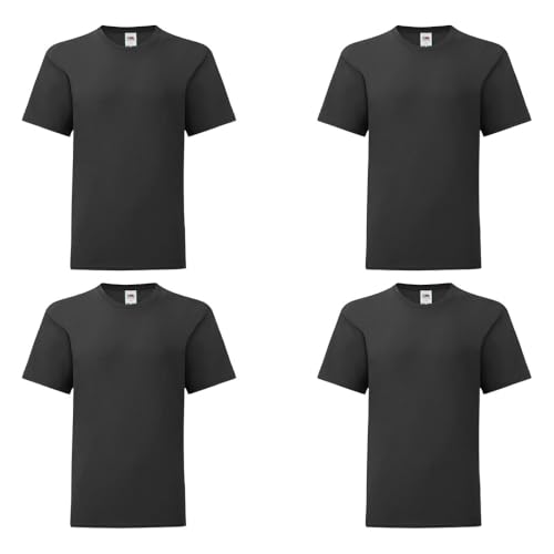 GIDUTEX Kinder Tshirt Fruit of The Loom Iconic 2er oder 4er Pack Unisex (DE/NL/SE/PL, Numerisch, 152, Regular, 4, Black) von GIDUTEX