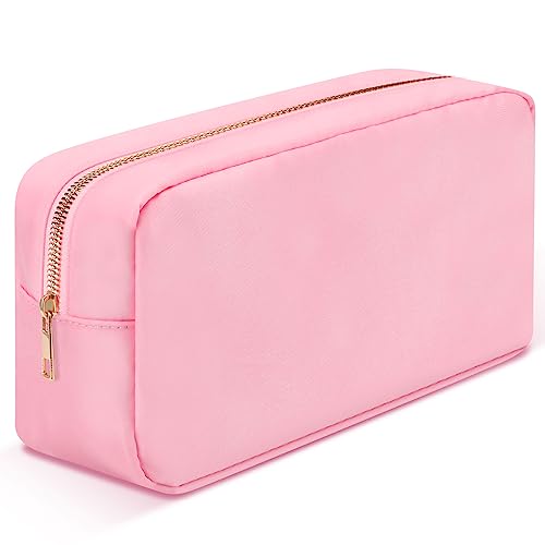 GIEAUAU Große Make-up-Tasche aus Nylon, Reise-Make-up-Taschen für Frauen, niedliche Kosmetiktasche mit Reißverschluss, dunkelrosa, Large von GIEAUAU