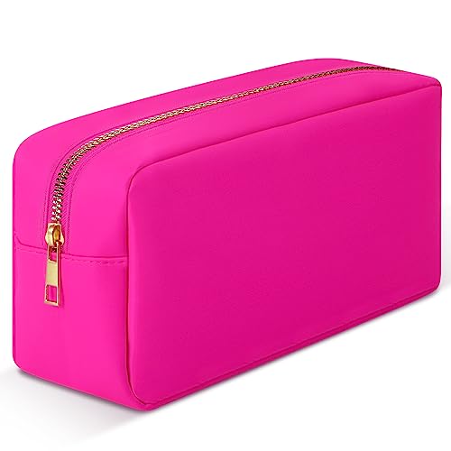 GIEAUAU Große Make-up-Tasche aus Nylon, Reise-Make-up-Taschen für Frauen, niedliche Kosmetiktasche mit Reißverschluss, hot pink, Large von GIEAUAU