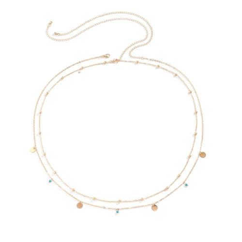 2 Stück Bauchkette Gold für Frauen,Bikini Körperkette Geschichtet,Boho Quaste Taillenkette,Hüftkette de Körperschmuck für Frauen und Mädchen von GIEEU