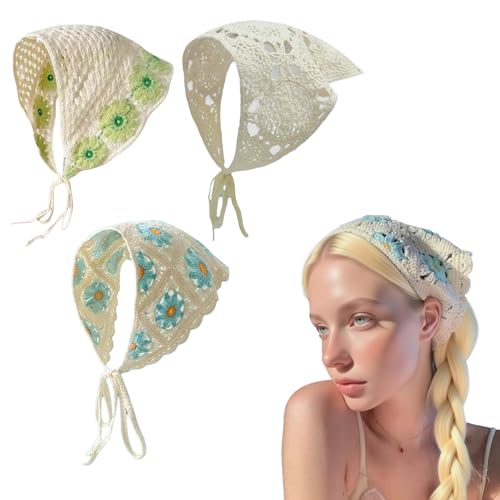 Häkel-Kopfbedeckung 3 Pack, Boho Kopftuch Damen, Kopftücher Elastisches Stirnband mit Bänd Soft Comfort for Daily Outdoor von GIEEU