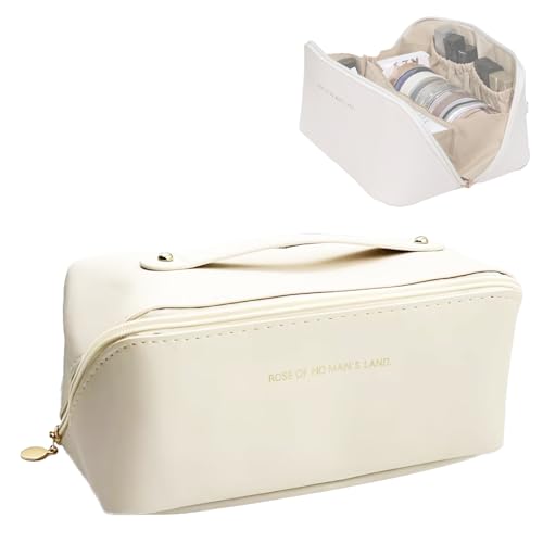 Kosmetiktasche mit großem Fassungsvermögen, Reise-Make-up-Organizer, Kulturbeutel mit Griff und Reißverschluss, wasserdichte Kosmetik-Aufbewahrungstasche für Damen und Mädchen, beige, Kosmetiktasche mit großem Fassungsvermögen, Reise-Make-up-Organizer, Kulturbeutel mit Griff und Reißverschluss, wasserdichte Kosmetik-Aufbewahrungstasche für Damen und Mädchen, beige, von GIEEU