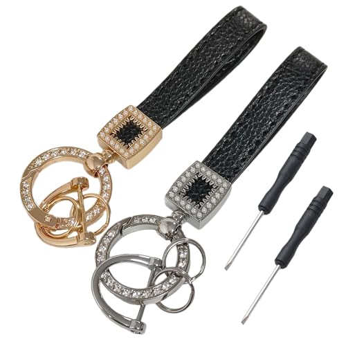 Leder Autoschlüsselanhänger, 2 PCS Universal Auto Schlüsselanhänger mit Diamant, Bling Leder Schlüsselanhänger Band mit Anti-verlorene D-Ring von GIEEU