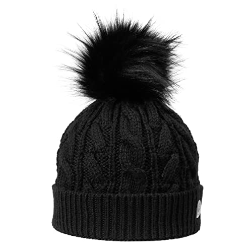 GIESSWEIN Beanie Lerchkogel - Damen Merino Mütze mit Kunstfell Bommel, Warm gefütterte Wintermütze für Frauen, Strickmütze von GIESSWEIN