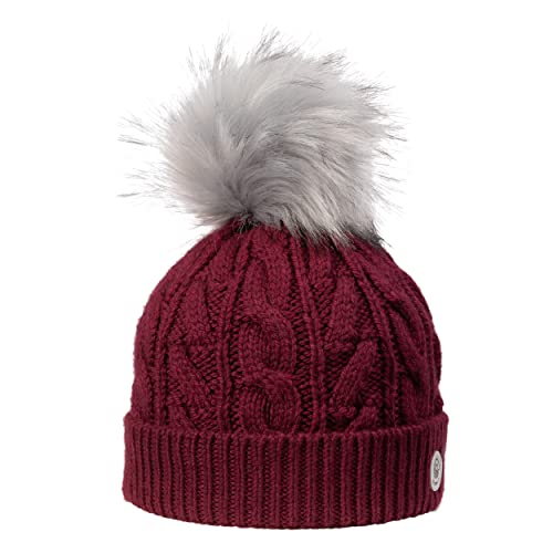 GIESSWEIN Beanie Lerchkogel - Damen Merino Mütze mit Kunstfell Bommel, Warm gefütterte Wintermütze für Frauen, Strickmütze von GIESSWEIN