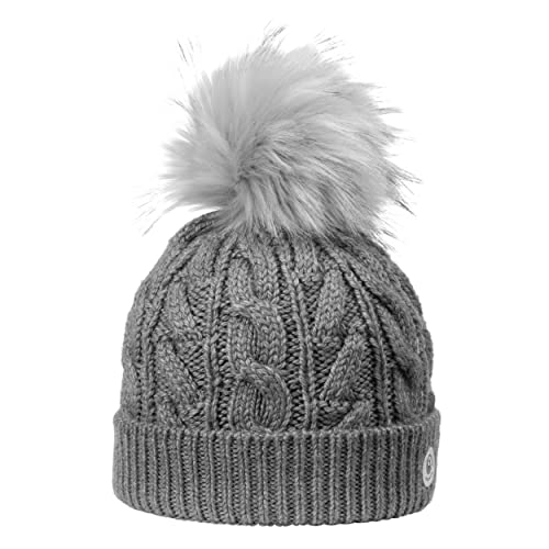 GIESSWEIN Beanie Lerchkogel - Damen Merino Mütze mit Kunstfell Bommel, Warm gefütterte Wintermütze für Frauen, Strickmütze von GIESSWEIN