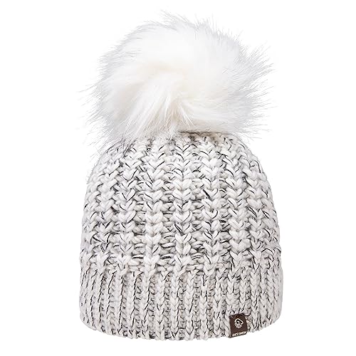 GIESSWEIN Beanie Leyberg - Merino Damen Wintermütze mit Bommel, Mütze Winter mit abnehmbarem Kunstfell Bommel, Strickmützen mit Fleecefutter Frauen von GIESSWEIN