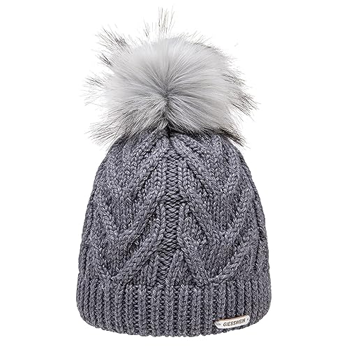 GIESSWEIN Beanie Silleck - Merino Damen Wintermütze mit Bommel, Mütze Winter mit abnehmbarem Kunstfell Bommel, Strickmützen mit Fleecefutter Frauen von GIESSWEIN