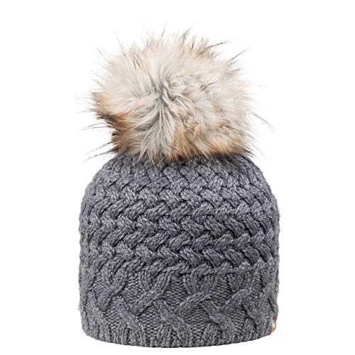 GIESSWEIN Longbeanie Wunspitze - Damen Merino Mütze mit Kunstfell Bommel, Warm gefütterte Wintermütze für Frauen, Strickmütze von GIESSWEIN