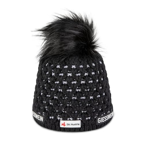 GIESSWEIN Ski Austria Beanie Älplihorn - Merino Mütze Herren & Damen, Fleece gefütterte Wintermütze Damen, ÖSV Haube Herren, Mütze Damen mit Bommel, 2-farbige Strickmütze, Bommelmütze aus Merinowolle von GIESSWEIN