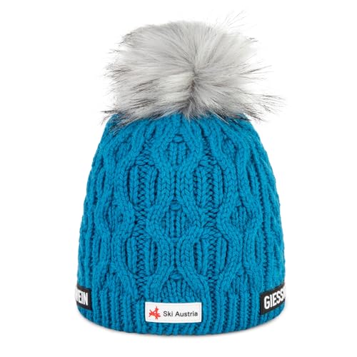 GIESSWEIN Ski Austria Beanie Hirschenkogel - Merino Mütze Herren & Damen, Fleece gefütterte Wintermütze Damen, ÖSV Haube Herren, Mütze Damen mit Bommel, warme Strickmütze, Bommelmütze aus Merinowolle von GIESSWEIN