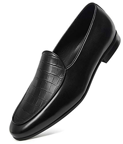 GIFENNSE Herren Anzugschuhe Slip On Loafer Leder Formale Schuhe, schwarz, 45 EU von GIFENNSE