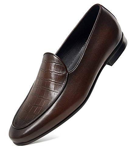 GIFENNSE Herren Kleid Schuhe Slip On Loafers Leder Formelle Schuhe, Braun (dunkelbraun), 39.5 EU von GIFENNSE