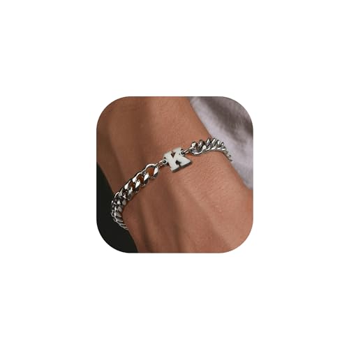 GIFT4U Edelstahl Panzerkette Armband Herren, Silber Mit Buchstaben, Geschenke für Männer Geburtstag von GIFT4U