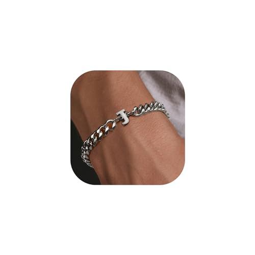 GIFT4U Edelstahl Armbänder Herren Silber Armband mit Buchstaben Panzerkette Armband Schmuck für Männer Frauen von GIFT4U