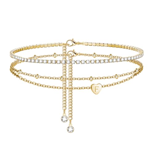 GIFT4U Fußkettchen für Damen - Gold Fussketten für Frauen mit Herz Anhänger A-Z Buchstaben Fußkette Verstellbar Fußschmuck Sommer Geschenke für Frauen Teenager Mädchen-F von GIFT4U